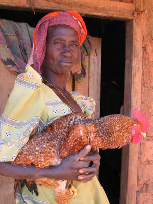 Woman with chicken's